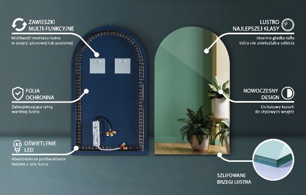 Polooválné zrcadlo s osvětlením 60x100 cm