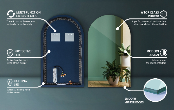 Polooválné zrcadlo s osvětlením 60x100 cm