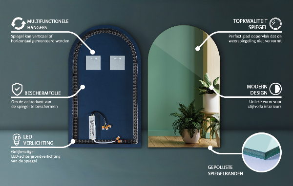 Polooválné zrcadlo s osvětlením 60x100 cm