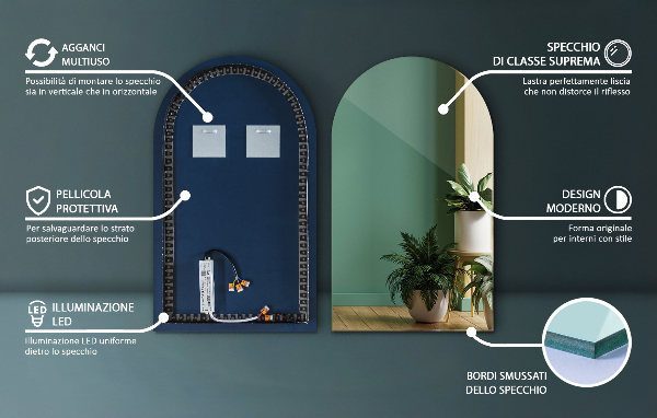 Polooválné zrcadlo s osvětlením 60x100 cm