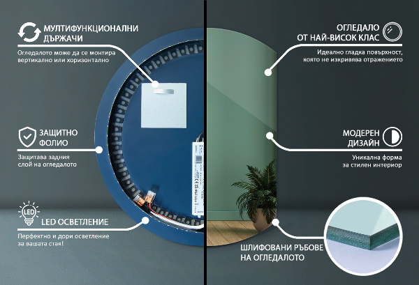 Zrcadlo se zkosenou stranou led 63x70 cm