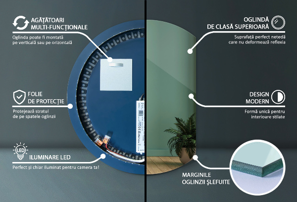 Kruhové zkrácené zrcadlo led 74x90 cm