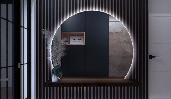 Kruhové zrcadlo ¾ led 84x100 cm