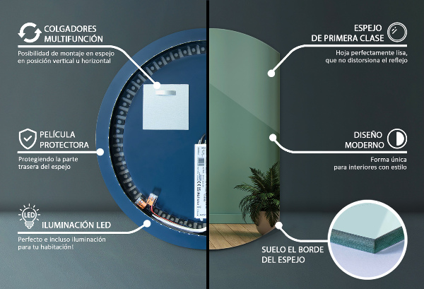 Kruhové zrcadlo ¾ led 84x100 cm