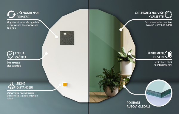 Zrcadlo ve tvaru estetického mnohaúhelníku 80x80 cm