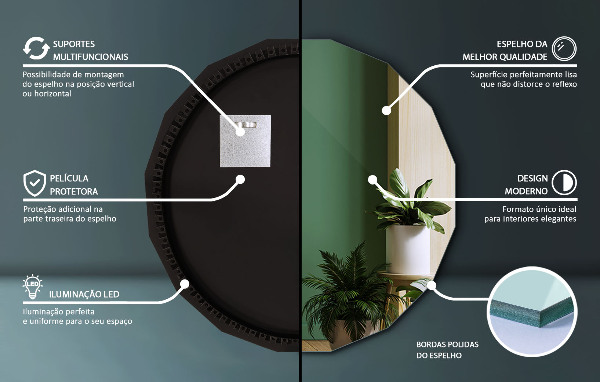 LED polygonální zrcadlo 100x100 cm