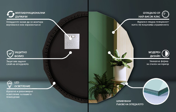 LED polygonální zrcadlo 50x50 cm