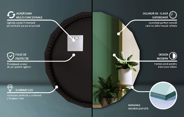 LED polygonální zrcadlo 60x60 cm