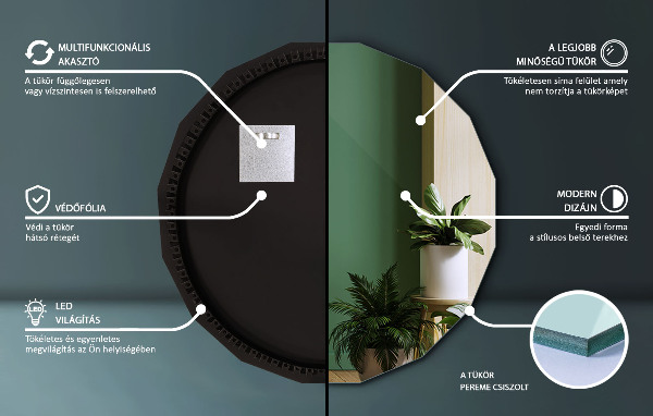 LED polygonální zrcadlo 80x80 cm