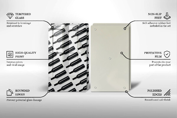 Skleněná deska za sporák Černé láhve vína