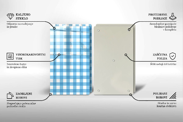 Skleněná deska za sporák Modro-bílý kostkovaný vzor