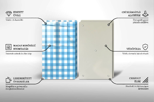 Skleněná deska za sporák Modro-bílý kostkovaný vzor