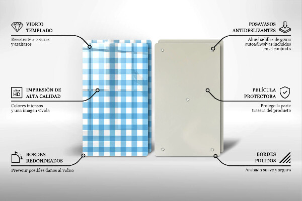 Skleněná deska za sporák Modro-bílý kostkovaný vzor