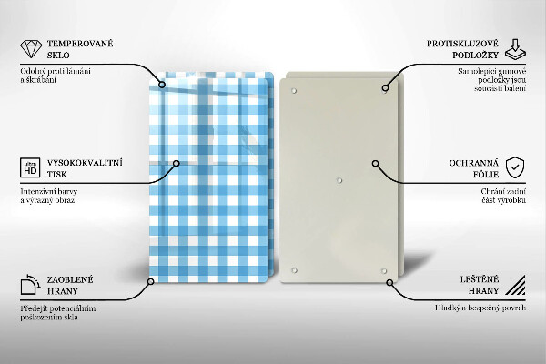 Skleněná deska za sporák Modro-bílý kostkovaný vzor