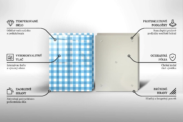 Skleněná deska za sporák Modro-bílý kostkovaný vzor
