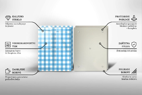 Skleněná deska za sporák Modro-bílý kostkovaný vzor