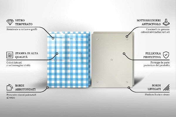Skleněná deska za sporák Modro-bílý kostkovaný vzor