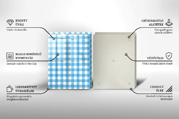 Skleněná deska za sporák Modro-bílý kostkovaný vzor