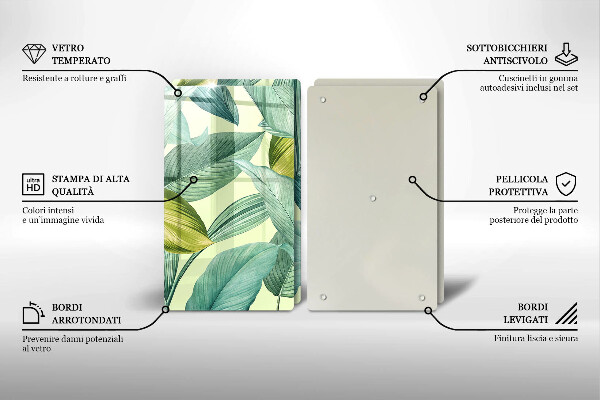 Skleněná deska za sporák Zelené tropické listy