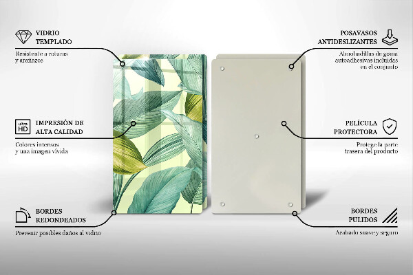 Skleněná deska za sporák Zelené tropické listy