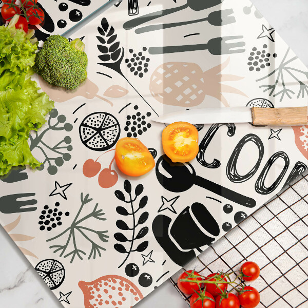 Skleněná deska za sporák Kreslený motiv kuchyně