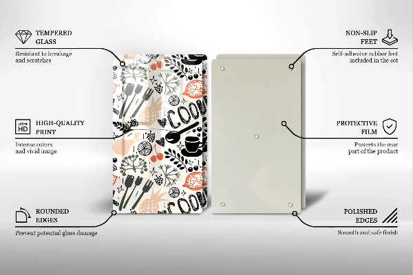 Skleněná deska za sporák Kreslený motiv kuchyně