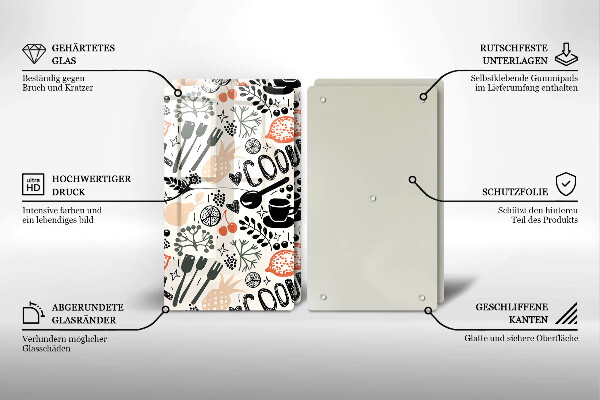 Skleněná deska za sporák Kreslený motiv kuchyně