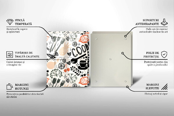 Skleněná deska za sporák Kreslený motiv kuchyně