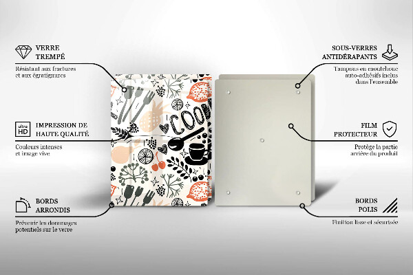 Skleněná deska za sporák Kreslený motiv kuchyně