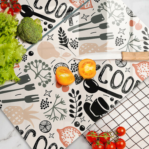 Skleněná deska za sporák Kreslený motiv kuchyně