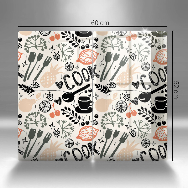 Skleněná deska za sporák Kreslený motiv kuchyně