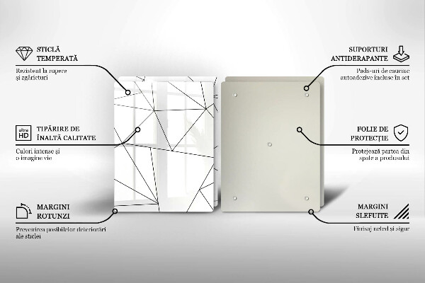Skleněná deska za sporák Bílé trojúhelníky