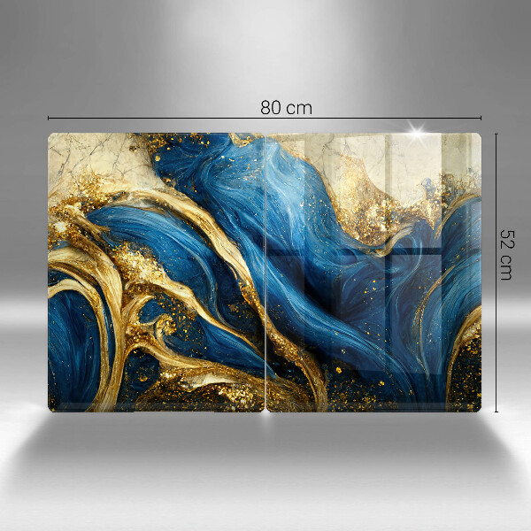 Skleněná deska za sporák Modrý a zlatý mramor