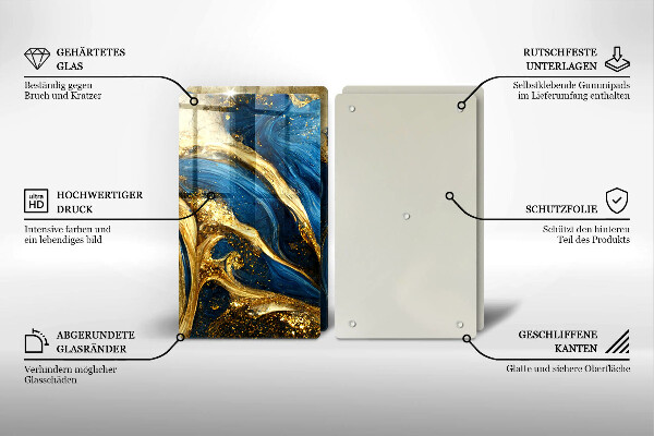 Skleněná deska za sporák Modrý a zlatý mramor