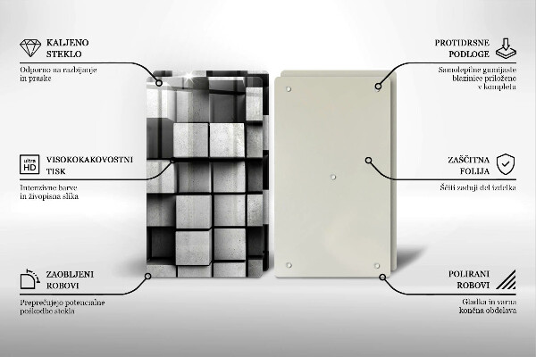 Skleněná deska za sporák Abstraktní 3d čtverce