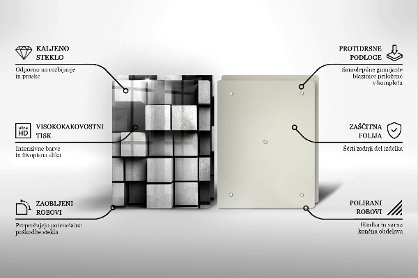 Skleněná deska za sporák Abstraktní 3d čtverce