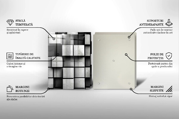 Skleněná deska za sporák Abstraktní 3d čtverce