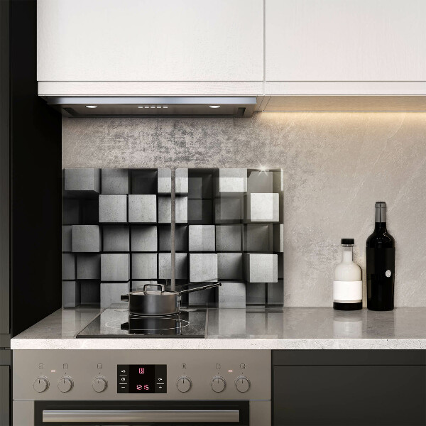 Skleněná deska za sporák Abstraktní 3d čtverce