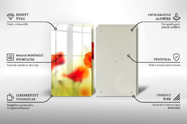 Skleněná deska za sporák Květy červeného máku