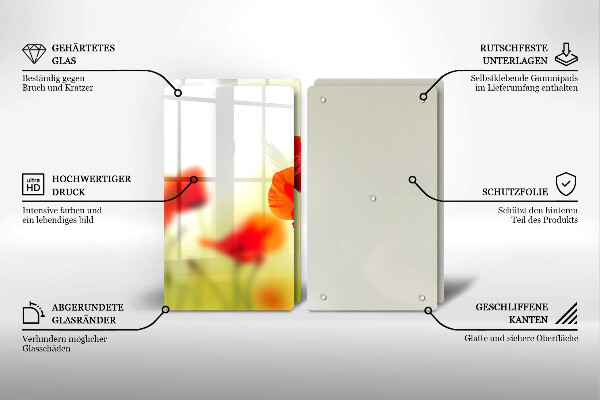 Skleněná deska za sporák Květy červeného máku