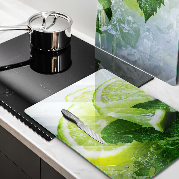 Skleněná deska za sporák Limetková máta a led