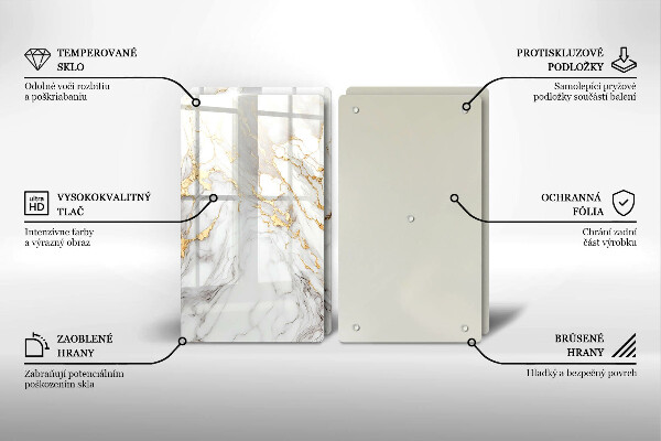 Sklo za varnou desku Světlý mramor se zlatem