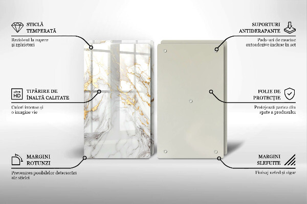 Sklo za varnou desku Světlý mramor se zlatem