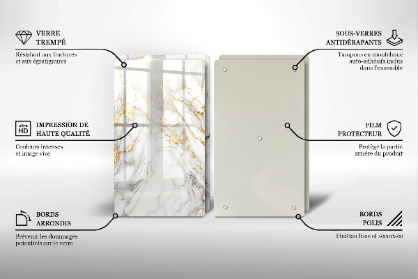 Sklo za varnou desku Světlý mramor se zlatem