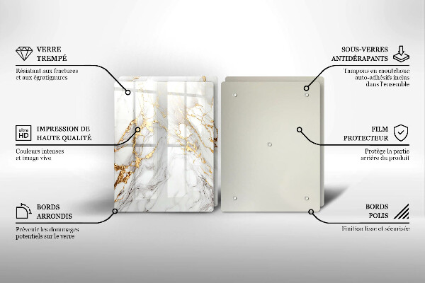 Sklo za varnou desku Světlý mramor se zlatem