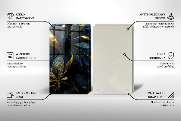 Sklo za varnou desku Dekorativní listy se zlatem