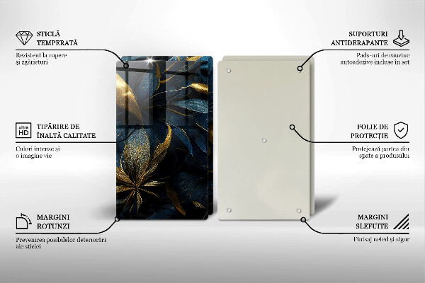 Sklo za varnou desku Dekorativní listy se zlatem