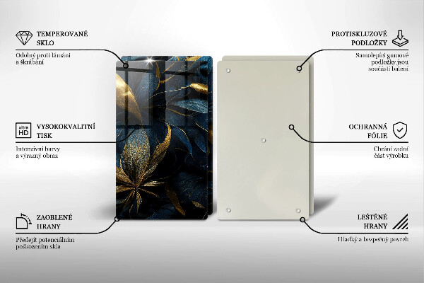 Sklo za varnou desku Dekorativní listy se zlatem