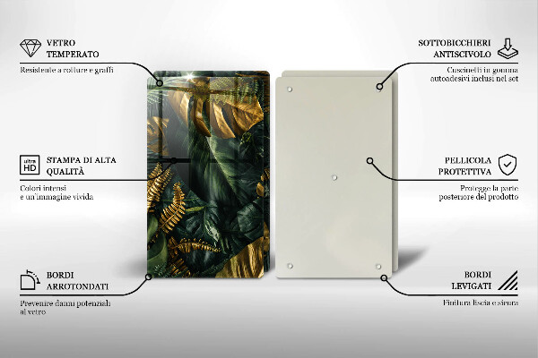 Sklo za varnou desku Listy zlaté monstery