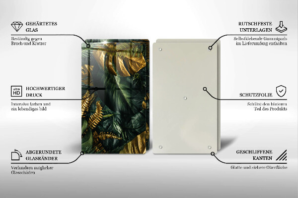 Sklo za varnou desku Listy zlaté monstery